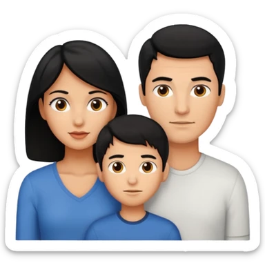 A family of a man, a woman and a boy, slightly tanned, having black hair sticker