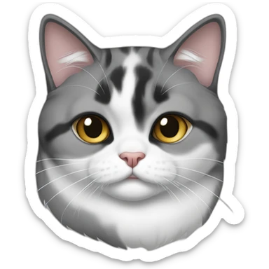 senior fat diluted calico cat, white chin, black nose, grey ears, grey and white sticker