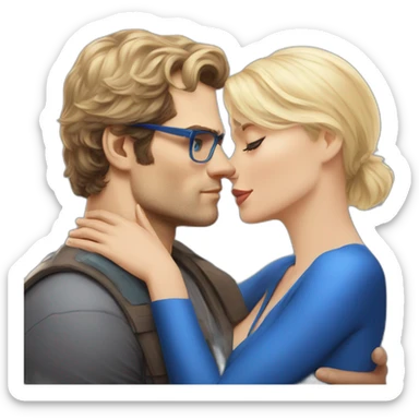 Henry Cavill kissing blond woman wuth glasses, with blue eyes with very very short hair sticker