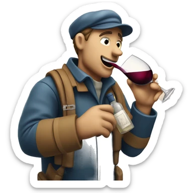 Drunken postman in snow drinking from wine decanter sticker