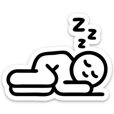 person on their side, icon style, showing REM sleep with closed eyes and subtle dream marks, outlined sticker