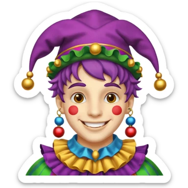Royal Jester – Smiling trickster with colorful hat and bells sticker