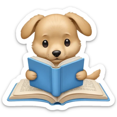 Beige dog reading a sky color book sticker
