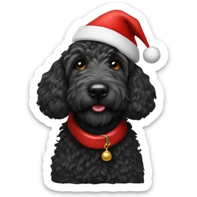 Black Golden Doodle wearing a Santa Claus Hat sticker
