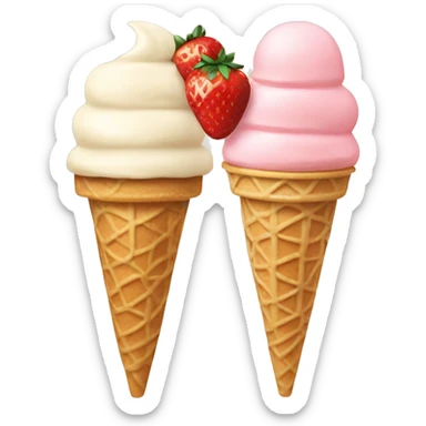 Cream and strawberry ice cream with beige cone aesthetic sticker