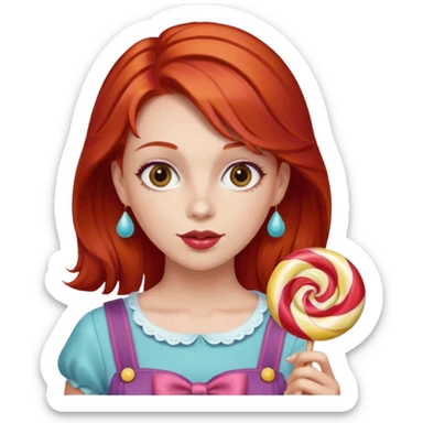 red hair woman with sweet treat accessories, not holding a candy sticker