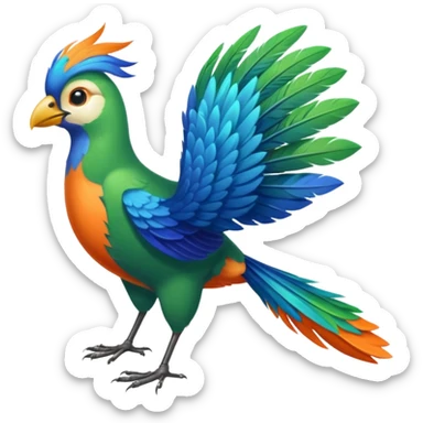 pajaro con las plumas de cola en forma de raqueta color verde azul naranja sticker