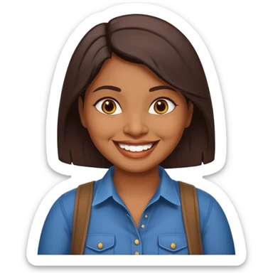 40 yr old chubby Sri Lankan woman, dark skin, straight brown hair, big smile, white teeth, western clothes sticker