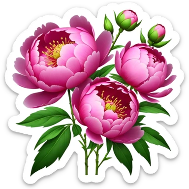 bouquet pink Peony, luxuriant, stem, leaf, bud sticker
