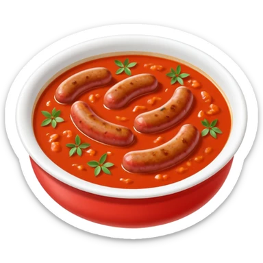 emoji of Rougail saucisse meal. Typical Reunion island meal. Sliced sausage in tomato soup with thym  sticker