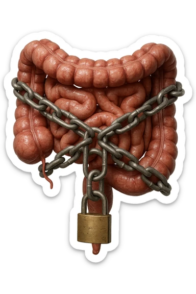 INTESTINO UMANO ANATOMICO REALISTICO CHIUSO DA CATENA TUTTA INTORNO E LUCCHETTO, IPERREALISTICO 4K sticker
