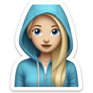 Beautiful girl with straight blonde hair, blue eye in hoodie  sticker
