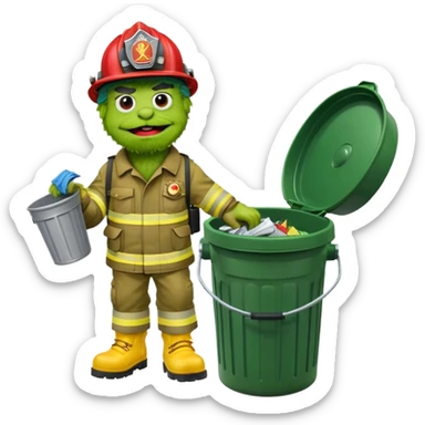 oscar the grouch firefighter with 7 on his helmet sticker