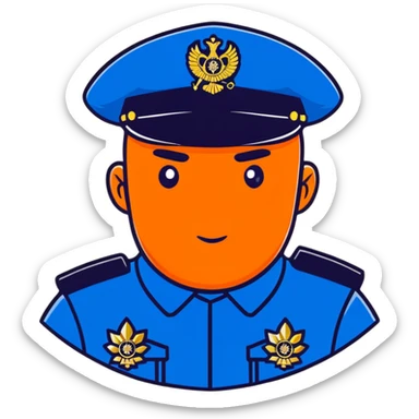Russian police officer with traditional police cap and blue uniform sticker