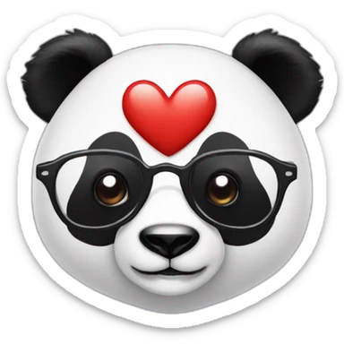 a panda bear with glasses with a heart sticker