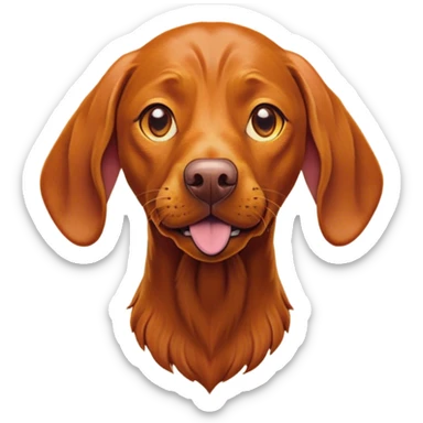 Cinematic Comical Vizsla Portrait Emoji, Head tilted dramatically with an exaggeratedly amused expression, featuring a striking rust and gold Fur with bold accents, wide, expressive amber eyes filled with playful disbelief, Simplified yet hilariously expressive features, highly detailed, glowing with a slightly sassy glow, high shine, dramatic yet playful, stylized with an air of cheeky mischief, bright and endearing, soft glowing outline, capturing the essence of a spirited and over-the-top companion, so meme-worthy it feels like it could side-eye its way into internet fame instantly! sticker