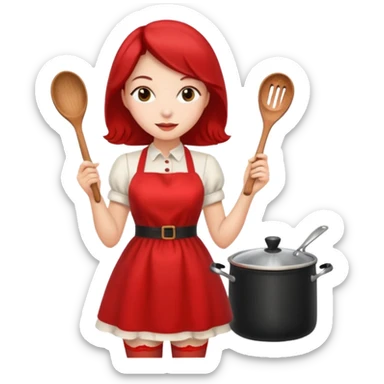 pinup girl in dress and stocking while cooking sticker