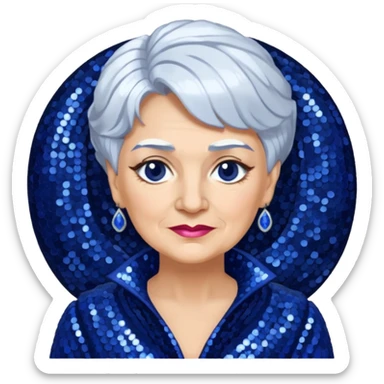 Madame Morrible from The Wizard of Oz with white hair, indigo sequin outfit sticker