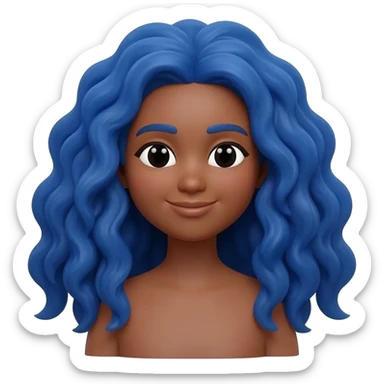 Yellow skin woman memoji with long curly blue hair sticker