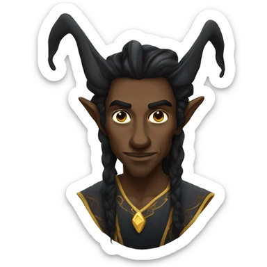  A black male high elf that is a witch fortune teller that has large, pointed ears with long black curly hair past his back sticker