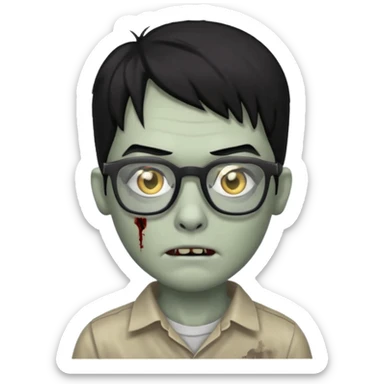 zumbie de cabelo preto grande,olhos pretos e oculos quadrados pequeno sticker