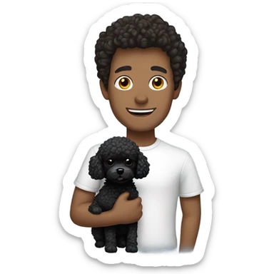 Brunette man holding black toy poodle sticker