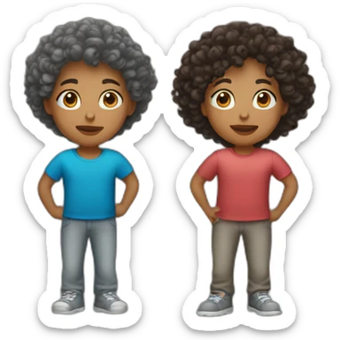 Mom curly mixed of two boys sticker