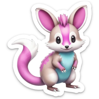 cyan-Magenta-gradients Minccino-Emolga-Numbat-Sergal-fusion-hybrid-animal-creature, full body sticker