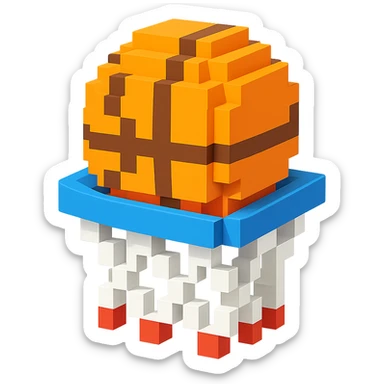A voxel-style basketball in a net sticker