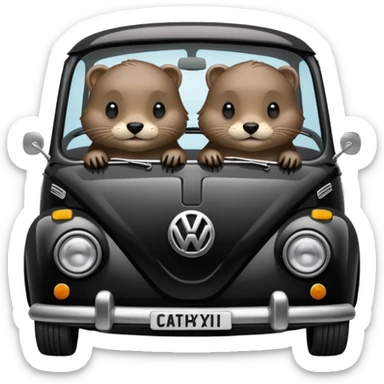 Two otters in a black Volkswagen  sticker