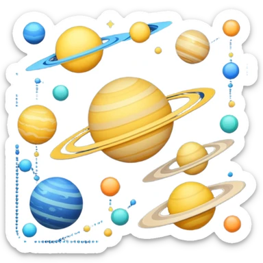 planets with dotted lines and measurement symbols between them, evoking trigonometry sticker