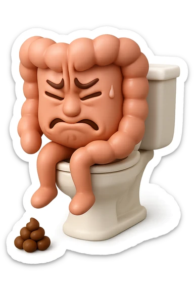 SU QUESTO STILE FAI UN EMOJI STILE IPHONE 3D DI UN INTESTINO CHE sta seduto sul wc e davanti ha una montagnetta di feci a palline stile emoji iphone, FAGLI UN ESPRESSIONE di dolore mentre si sforza E FALLO MOLTO REALISTICO IN 3D sticker