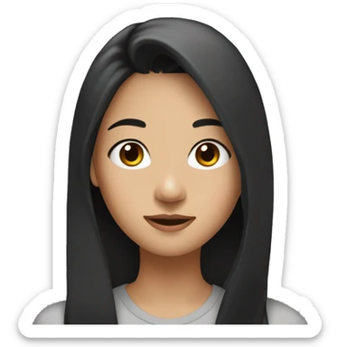 A 22 year old, Asian woman, with long black hair,   with brown eyes wearing a t-shirt. sticker