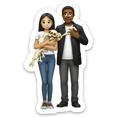 Guy holding a girl while holding bones sticker