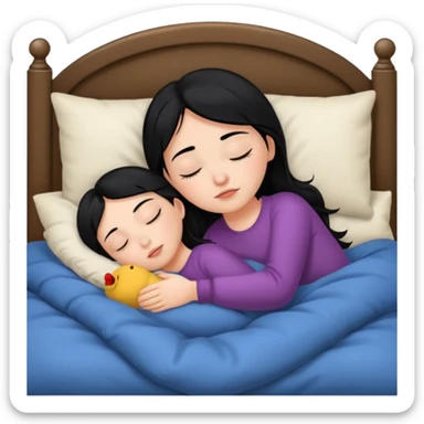 Girl with black hair asleep in a bed sticker