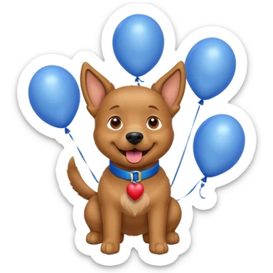 caricatura gorgi gales perrita celebrando feliz con globos y emocion con collar celeste  sticker