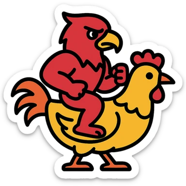 red hawk mascot riding a chicken sticker