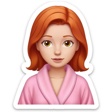 Red head woman wearing a pink dressing gown  sticker