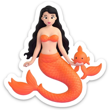 koi mermaid with tanned skin and long black hair sticker