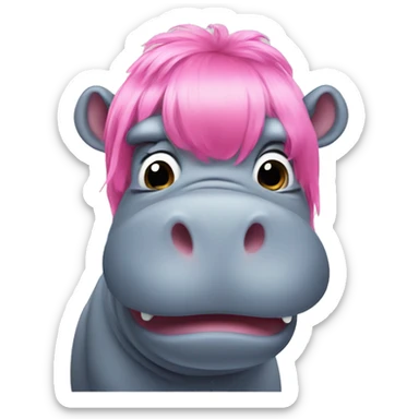 hippo with a pink wig sticker