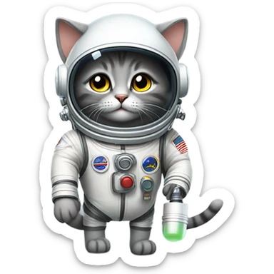 Grey Kitty astronaut in a spacesuit sticker