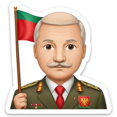 Alexander Lukashenko with mustache holding Belarus flag sticker