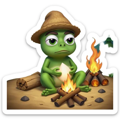 Sukurk pepe 3D vaizdu, prie laužo liudnas. sticker