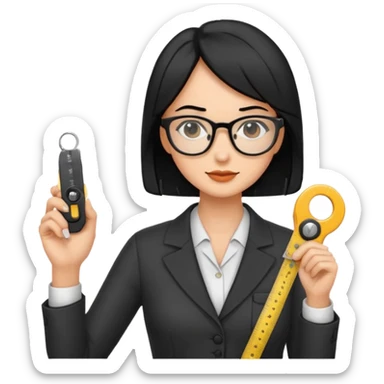 tailor woman holding measure black hair sticker