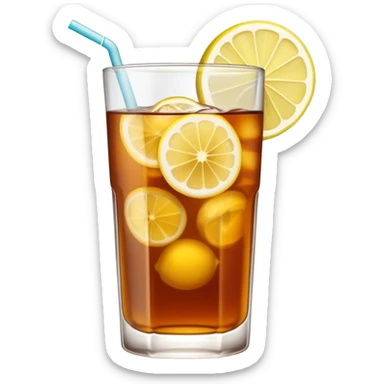 a glass of iced tea with a slice of lemon in it sticker