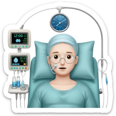 a PATIENT waking up before a surgery, with monitors and nasal canula sticker