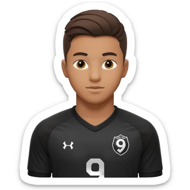Apple iOS style 22 year old soccer player standing confident, black jersey #9, premium 3D sticker