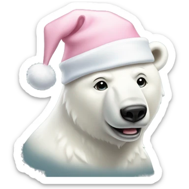 white polar bear wearing light pink santa hat and bow sticker
