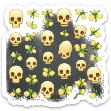 Tete de mort fleure feuille noir sombre  sticker