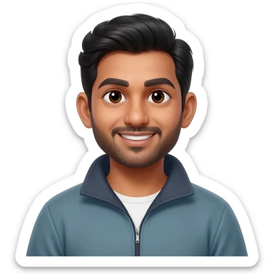 funny indian male teCHER WITH STUBBLE with plain rollertop jumper sticker